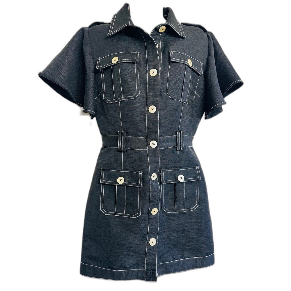 C/Meo Collective Short Wing Sleeves Collared Tactical Safari Slate Mini Dress M